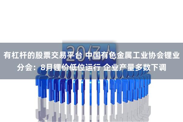 有杠杆的股票交易平台 中国有色金属工业协会锂业分会：8月锂价低位运行 企业产量多数下调